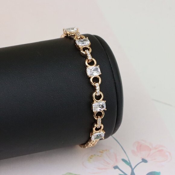 "Rose Gold Plated Bracelet with Square CZ Stones & Chain Extender, XPBL0956 - Picture 8 of 12